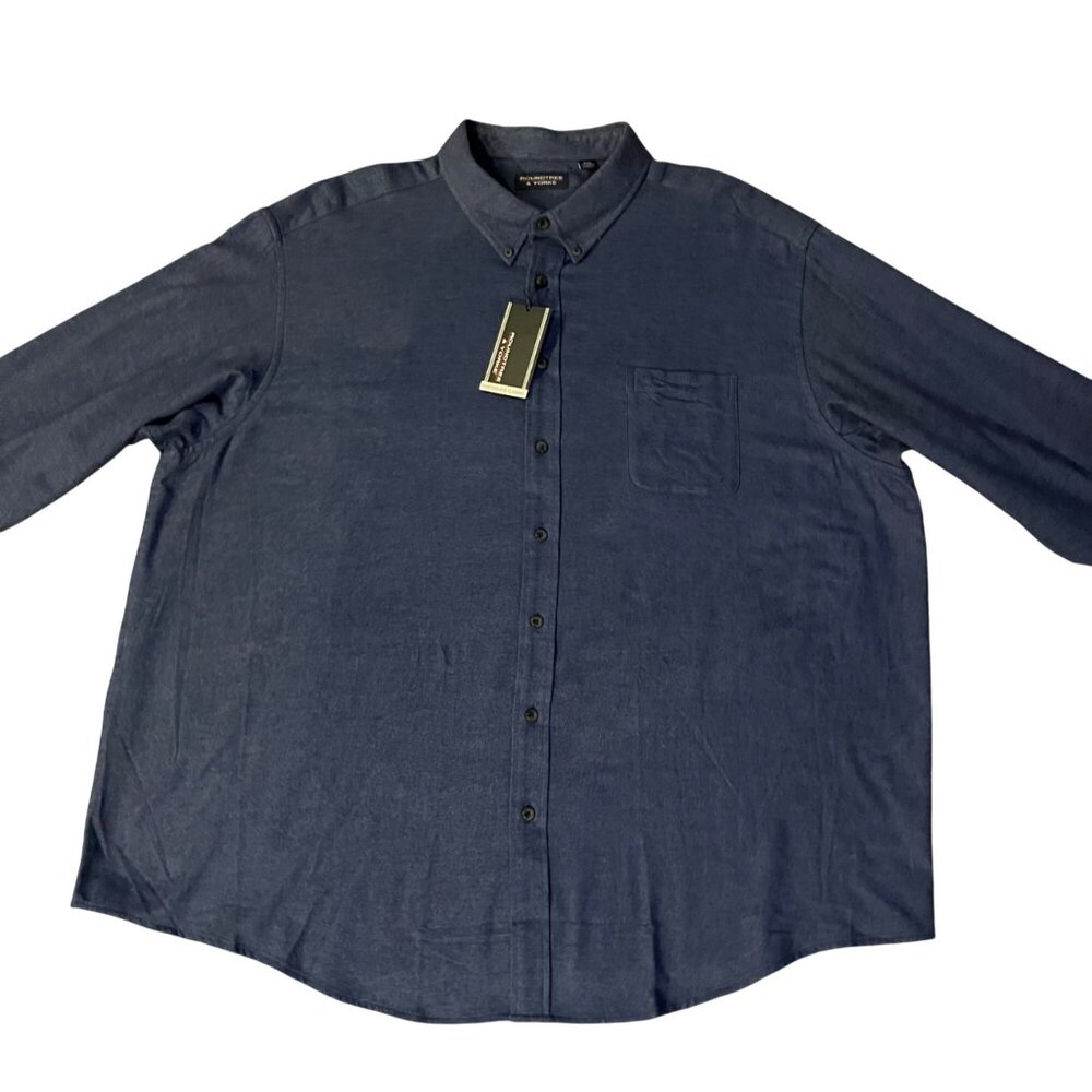 Roundtree & Yorke 4XB Portuguese Flannel Shirt Navy Blue Button Down NEW - Picture 11 of 16